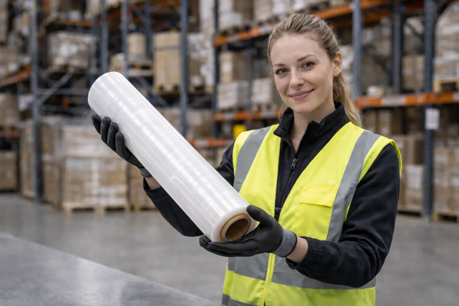 Žena drži rolu nano stretch folije
